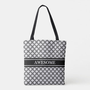 Grey & Silver Diamond Pattern with Black Belt Tote Bag