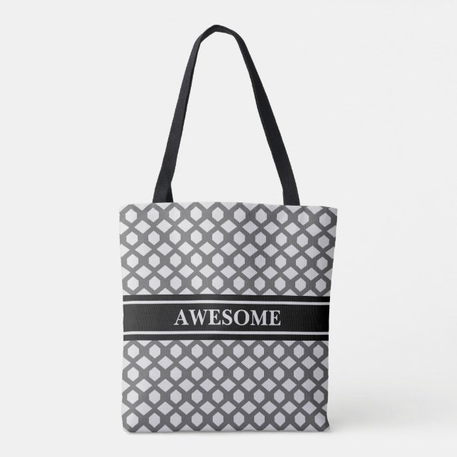 Grey & Silver Diamond Pattern with Black Belt Tote Bag (Back)