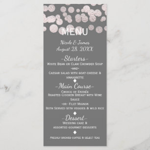 Grey Silver Dots Elegant Glam Wedding Menu Card