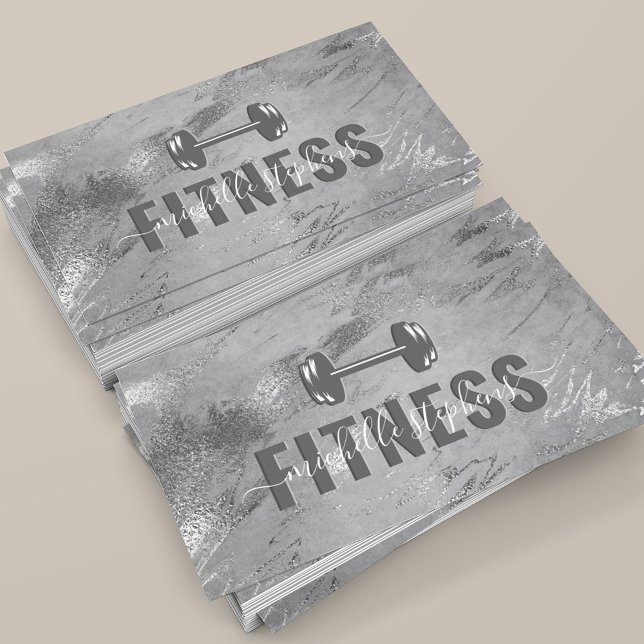 Grey Silver Fitness Trainer Social Media Business Card (Creator Uploaded)