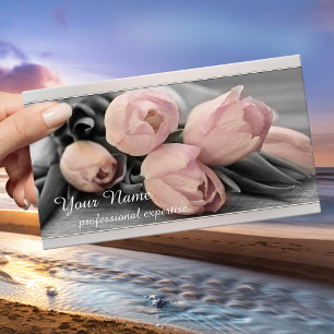 Grey Silver Floral Professional Business Card