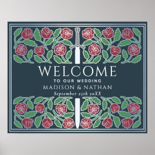 Grey Silver Floral Royal Wedding Welcome Sign