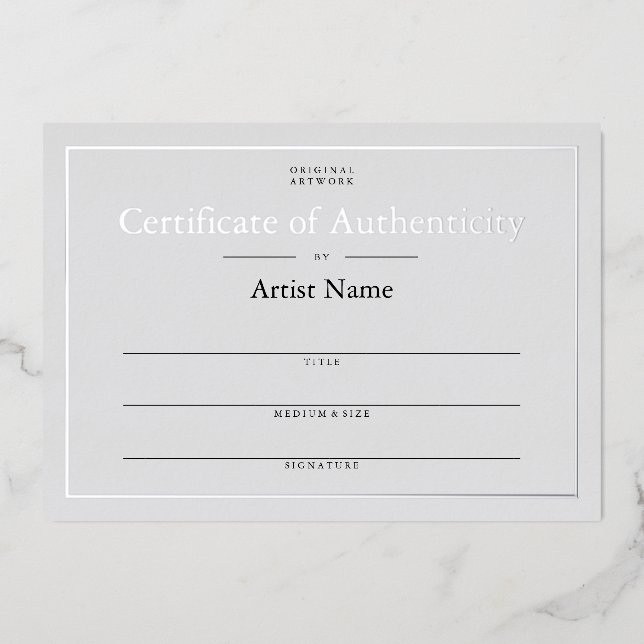 Grey Silver Foil Certificate of Authenticity (Front)