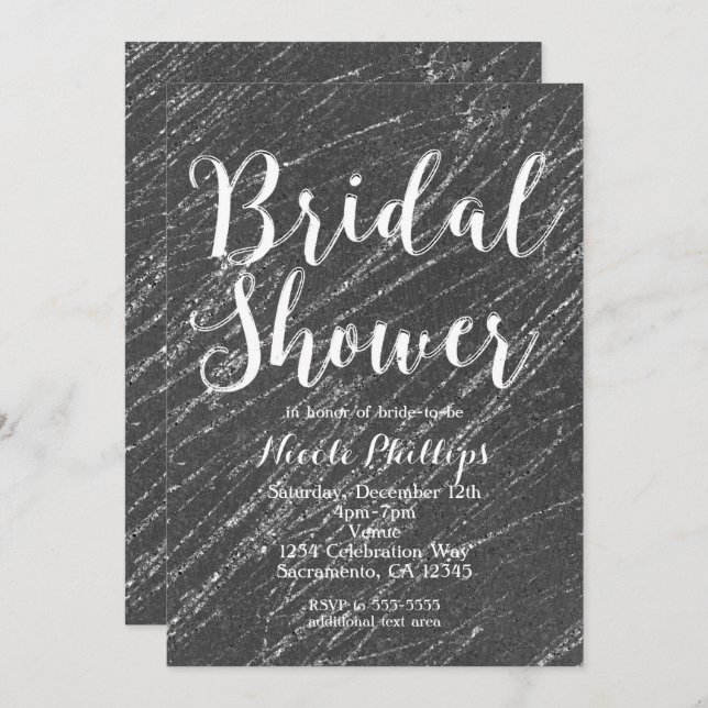 Grey & Silver Glam Marble Stripe Bridal Shower Invitation (Front/Back)