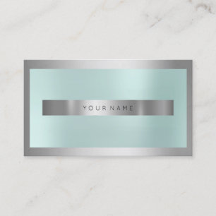 Grey Silver Glass Frame Metallic Minimal Aqua Business Card