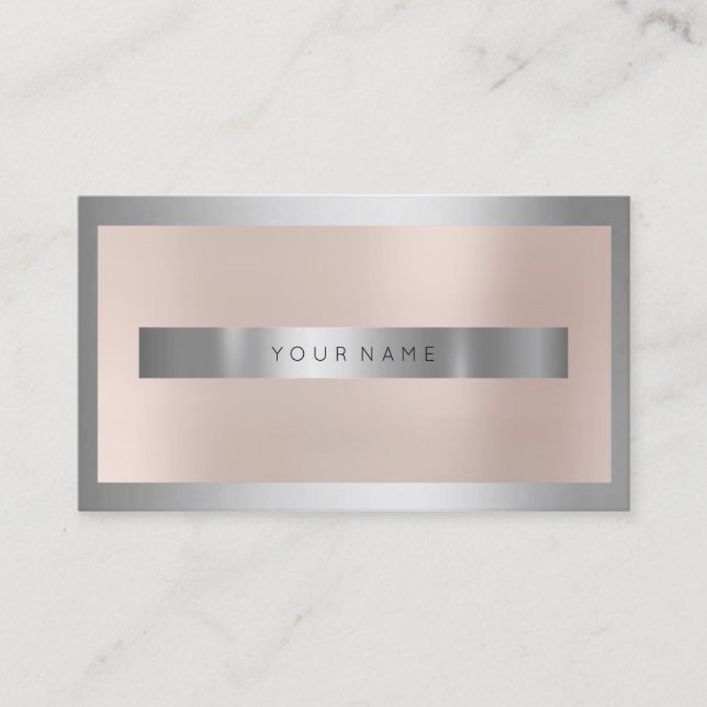 Grey Silver Glass Frame  Metallic Minimal Pink Business Card (Front)