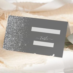 Grey Silver Glitter Edge Wedding Place Card