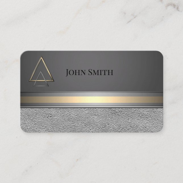 Grey Silver Gold Copper Men Logo Business Cards (Front)