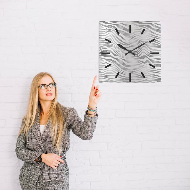 Grey Silver Graphite Animal Skin Black Abstract Square Wall Clock (Gray Silver Graphite Animal Skin Black Abstract Square Wall Clock)