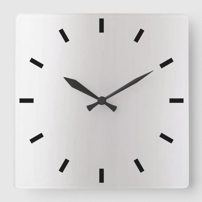 Grey Silver Graphite Ombre Minimal Black Square Wall Clock (Front)