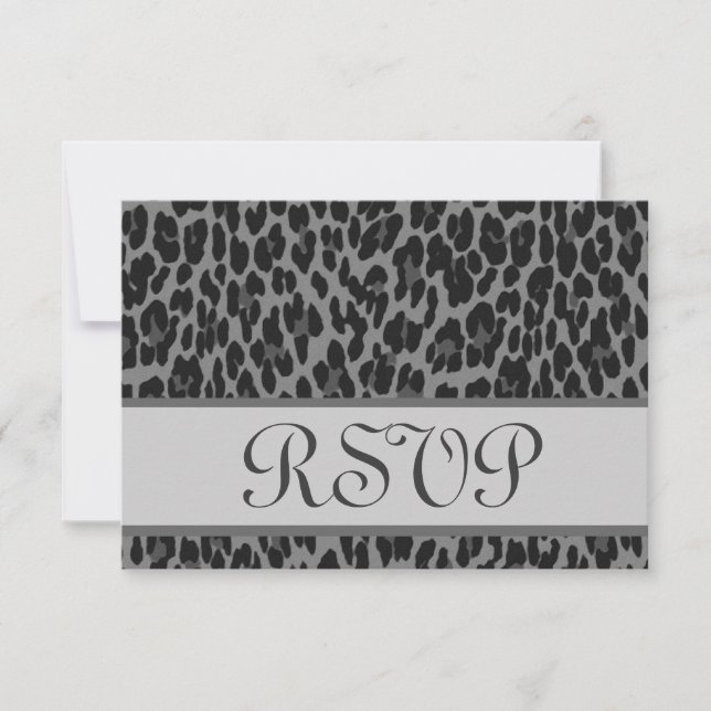 Grey Silver Leopard Print RSVP Wedding Response (Front)