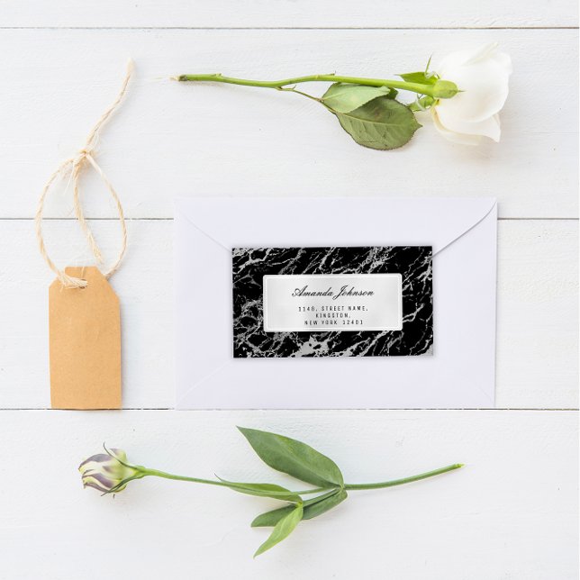 Grey Silver Marble Abstract Elegant Black RSVP (RSVP Black Silver Marble FlorenceK )