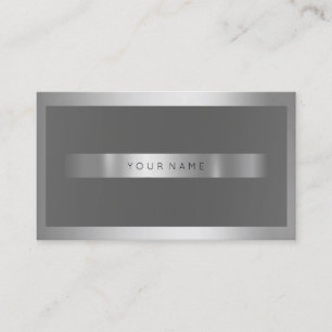 Grey Silver Metallic Frame Minimal Monochromatic Business Card