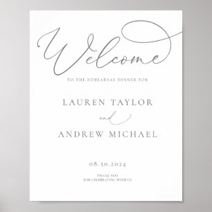 Grey Silver Minimalist Rehearsal Dinner Sign