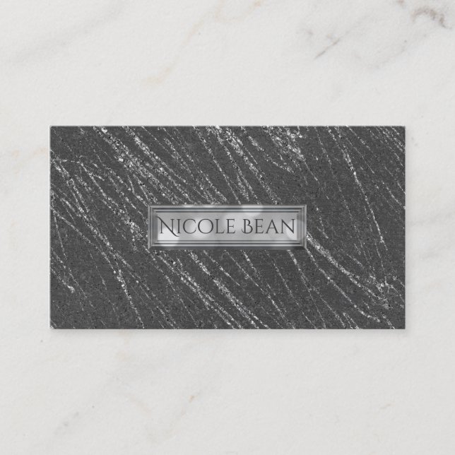 Grey & Silver Modern Glam Marble Stripe Designer Business Card (Front)
