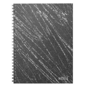 Grey & Silver Modern Glam Marble Stripe Designer Spiral Notebook