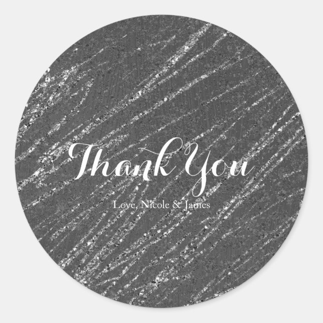 Grey & Silver Modern Glam Marble Stripe Party Classic Round Sticker (Front)