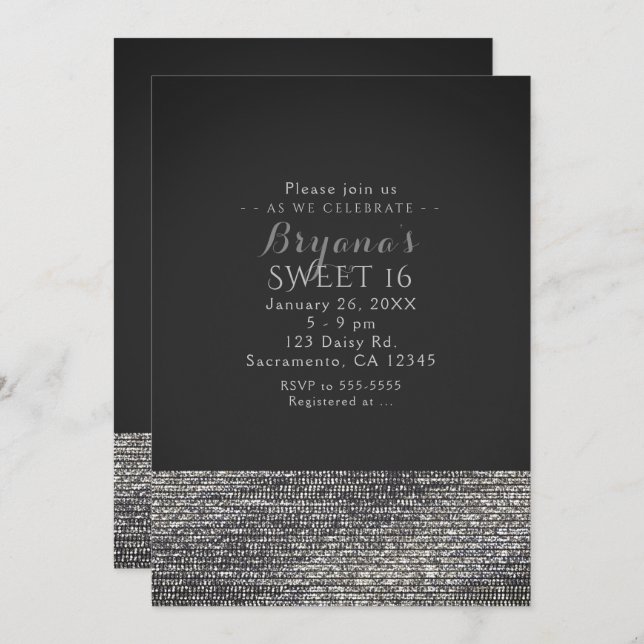 Grey & Silver Modern Glam Sequins Party Invitation (Front/Back)