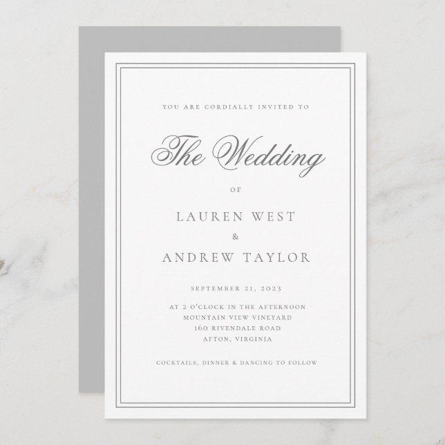 Grey Silver Modern Minimalist The Wedding of Invit Invitation (Front/Back)