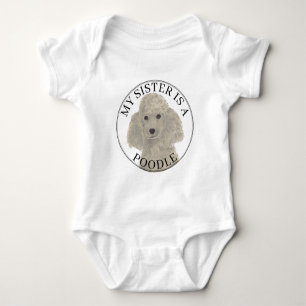 Grey Silver Poodle Dog Big Sister Baby Bodysuit