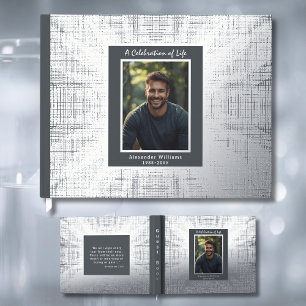 Grey Silver Real Foil Funeral Guest Books Texture