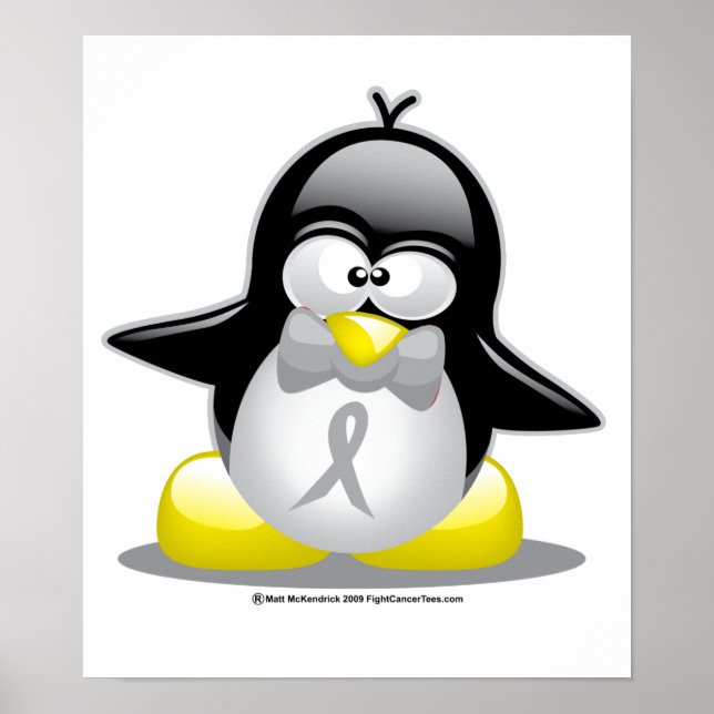 Grey/Silver Ribbon Penguin Poster (Front)