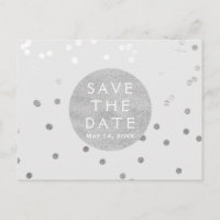 Grey& Silver Shiny Confetti Dots Save The Date