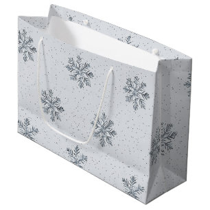 Grey Silver Snowflakes Christmas Large Gift Bag