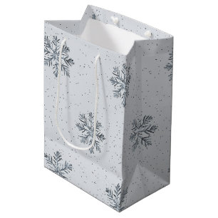Grey Silver Snowflakes Christmas Medium Gift Bag
