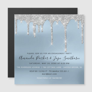 Grey Silver Spark Drips Bridal Wedding Blue Magnetic Invitation