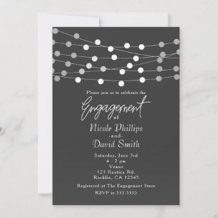 Grey Silver String Lights Modern Engagement Invitation