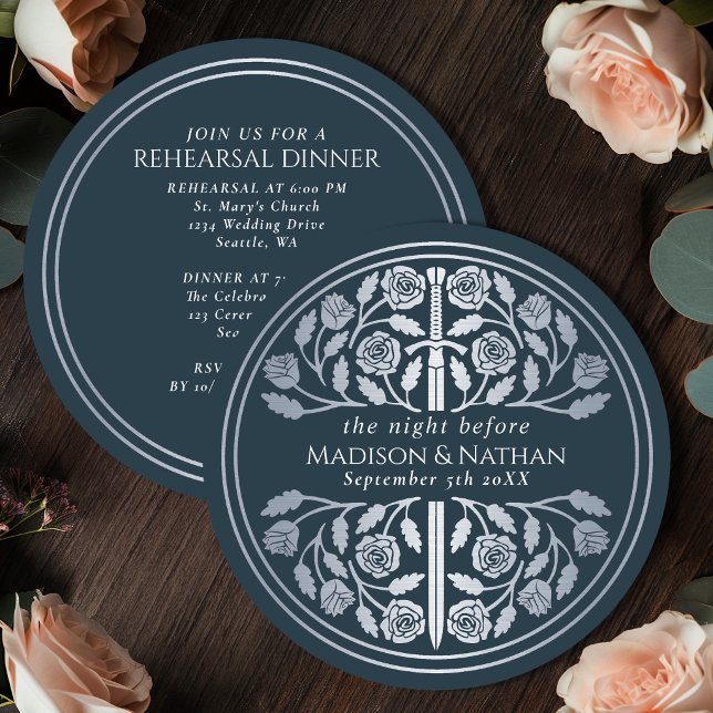 Grey Silver Sword Royal Wedding Rehearsal Invitation (Creator Uploaded)