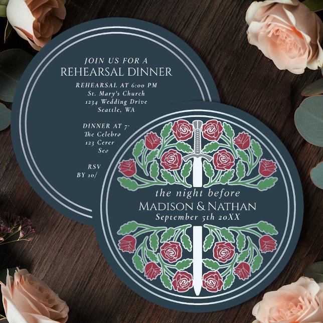 Grey Silver Sword Royal Wedding Rehearsal  Invitation (Creator Uploaded)