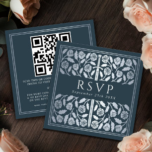 Grey Silver Sword Royal Wedding RSVP QR Code Enclosure Card
