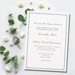 Grey Silver Traditional Formal Elegant Wedding Invitation