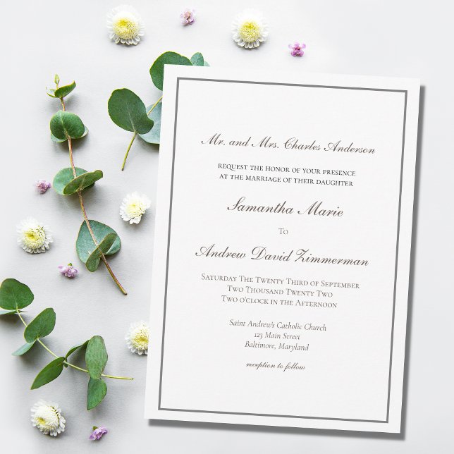 Grey Silver Traditional Formal Elegant Wedding  Invitation (Creator Uploaded)