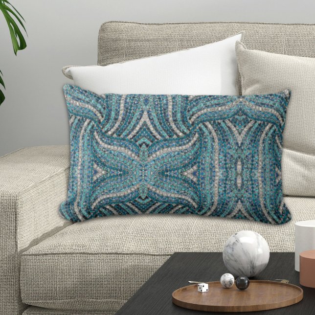 grey silver turquoise teal blue bohemian lumbar cushion (grey silver turquoise teal blue bohemian lumbar pillow)