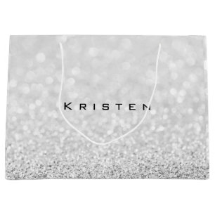 Grey Silver White Glitter Favour Gift Kristen Large Gift Bag