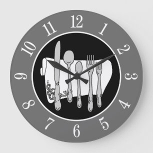 Grey Silverware and Napkin Elegant Clock with Numb