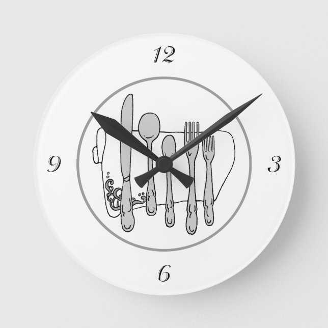 Grey Silverware White Napkin Black Numbers Clock (Front)