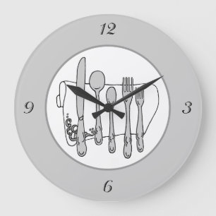Grey Silverware White Napkin Simple Numbers Clock