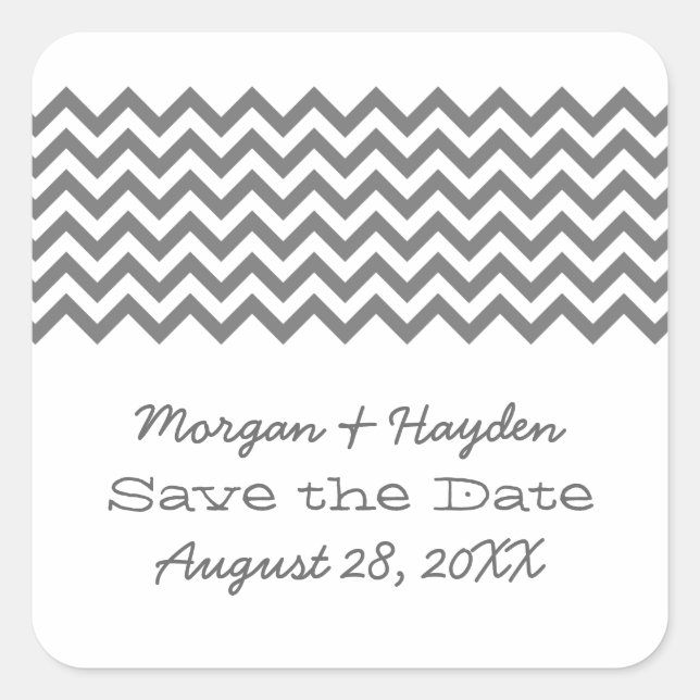 Grey Simple Chevron Save the Date Stickers (Front)