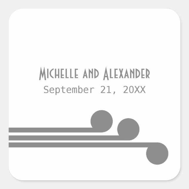 Grey Simple Deco Chic Wedding Stickers (Front)