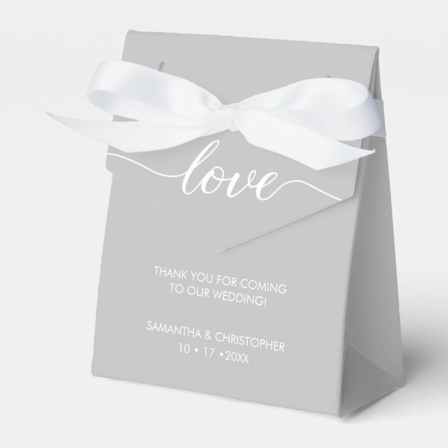 Grey Simple & Elegant Love Wedding ScrIpt Favour Box (Front Side)