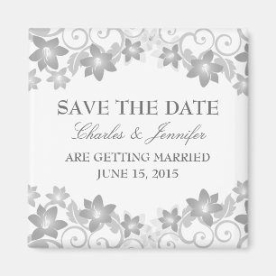 Grey Simple Floral Save the Date Magnet