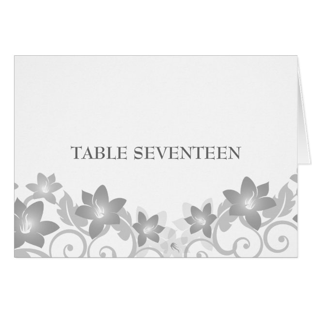 Grey Simple Floral Table Number Card (Front Horizontal)