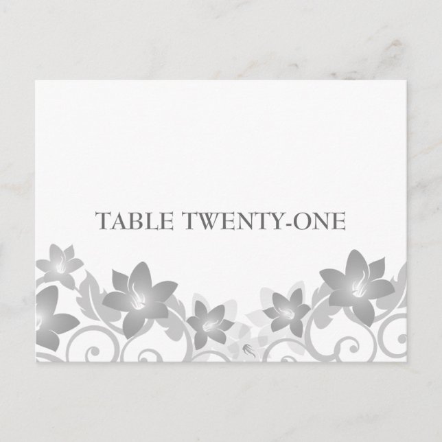 Grey Simple Floral Table Number Postcard (Front)
