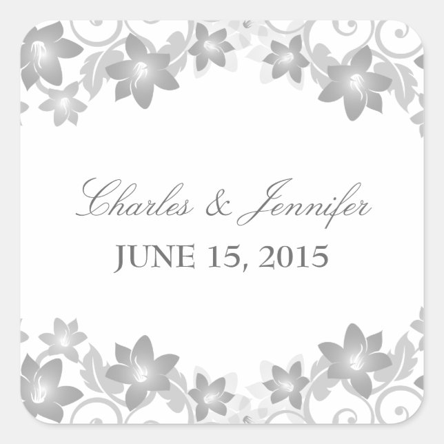 Grey Simple Floral Wedding Stickers (Front)