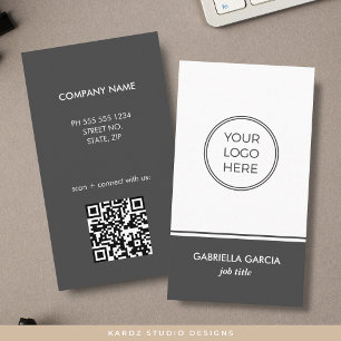 Grey Simple Generic Logo QR Code Business Card