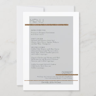 Grey Simple Geometric Modern Muted Gold White Menu Invitation